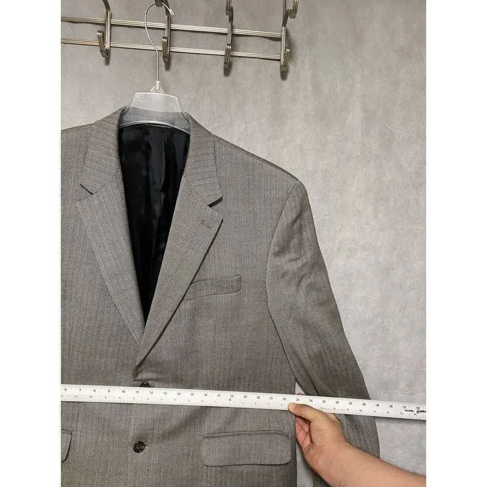 Ralph Lauren Blazer Men 44R Gray Beige 2B Flannel Wool Career Coat Jacket Luxury